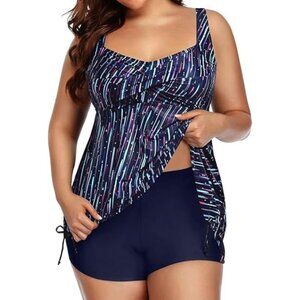 Aqua Eve Size Medium Two Piece Swim Set Galaxy Print Tankini & Shorts